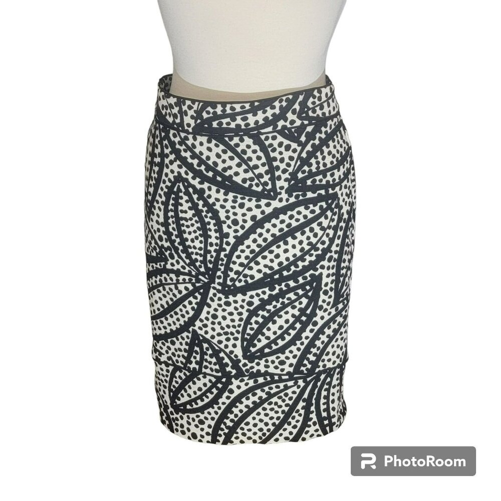 Ann Taylor Pencil Skirt, Women 6, Black with White Dots & Leaves, Lined, EUC